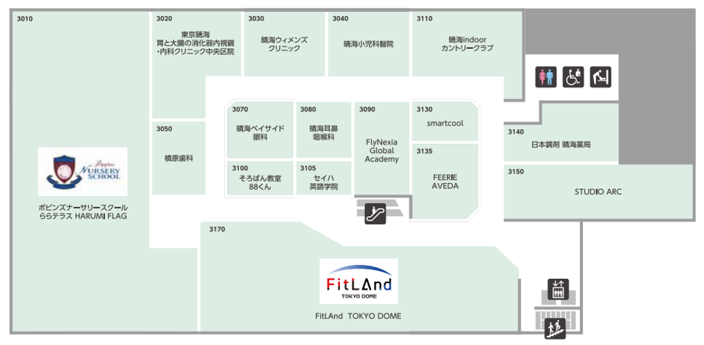 晴海フラッグ ららテラス3Fのフロアマップ（はるみライフ＋）