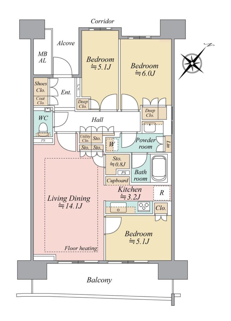 サンヴィレッジのB棟13階の間取図（はるみライフプラス）