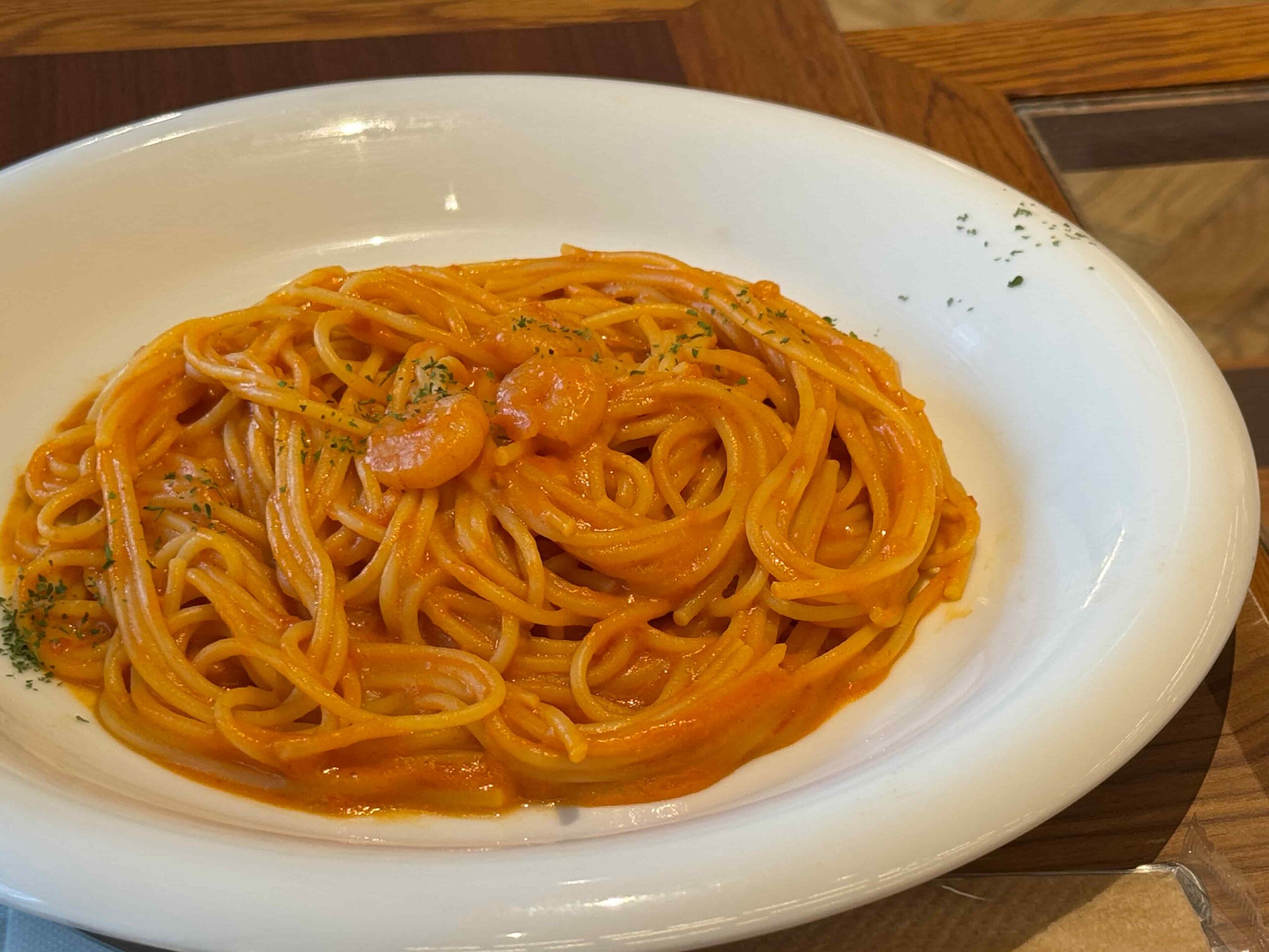 晴海フラッグの住民専用カフェを紹介します7_エビのクリームパスタ（はるみライフプラス）