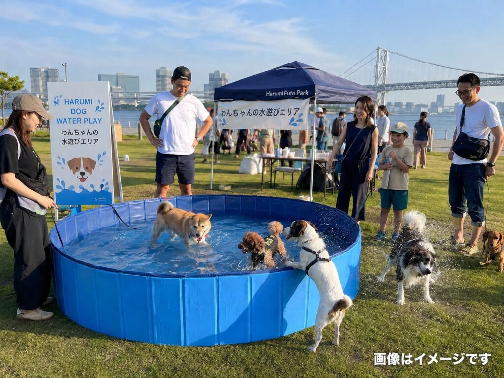 晴海ふ頭公園で水掛けイベントが開催！夕焼けサマースプラッシューはるみライフプラス3